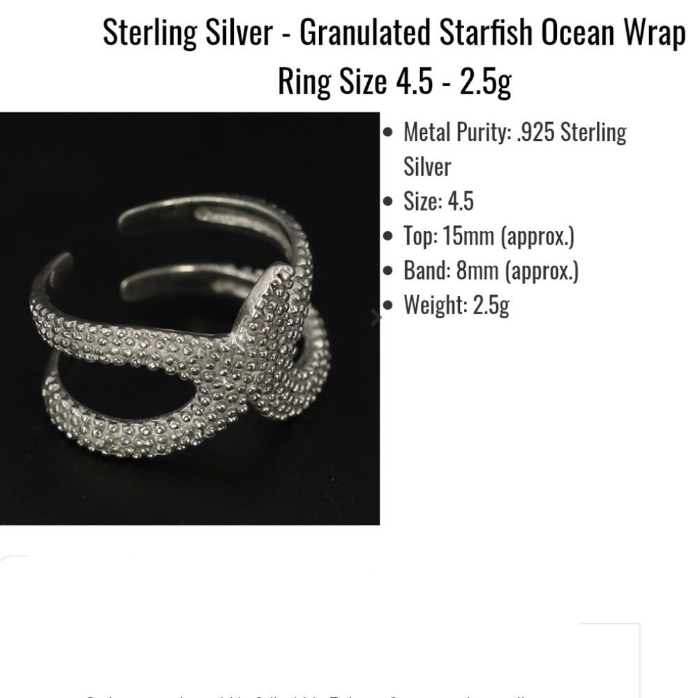 925 VTG Granulated Starfish Ocean Wrap Ring 2.5g artisan signed sterling silver - Picture 5 of 9